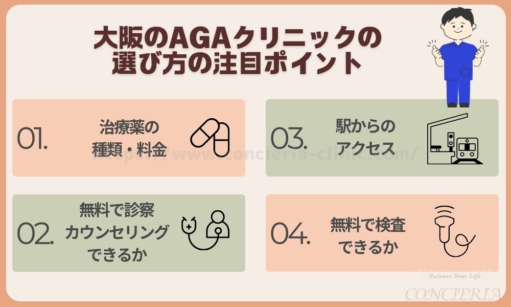 大阪のAGAクリニック選び方の注目ポイント